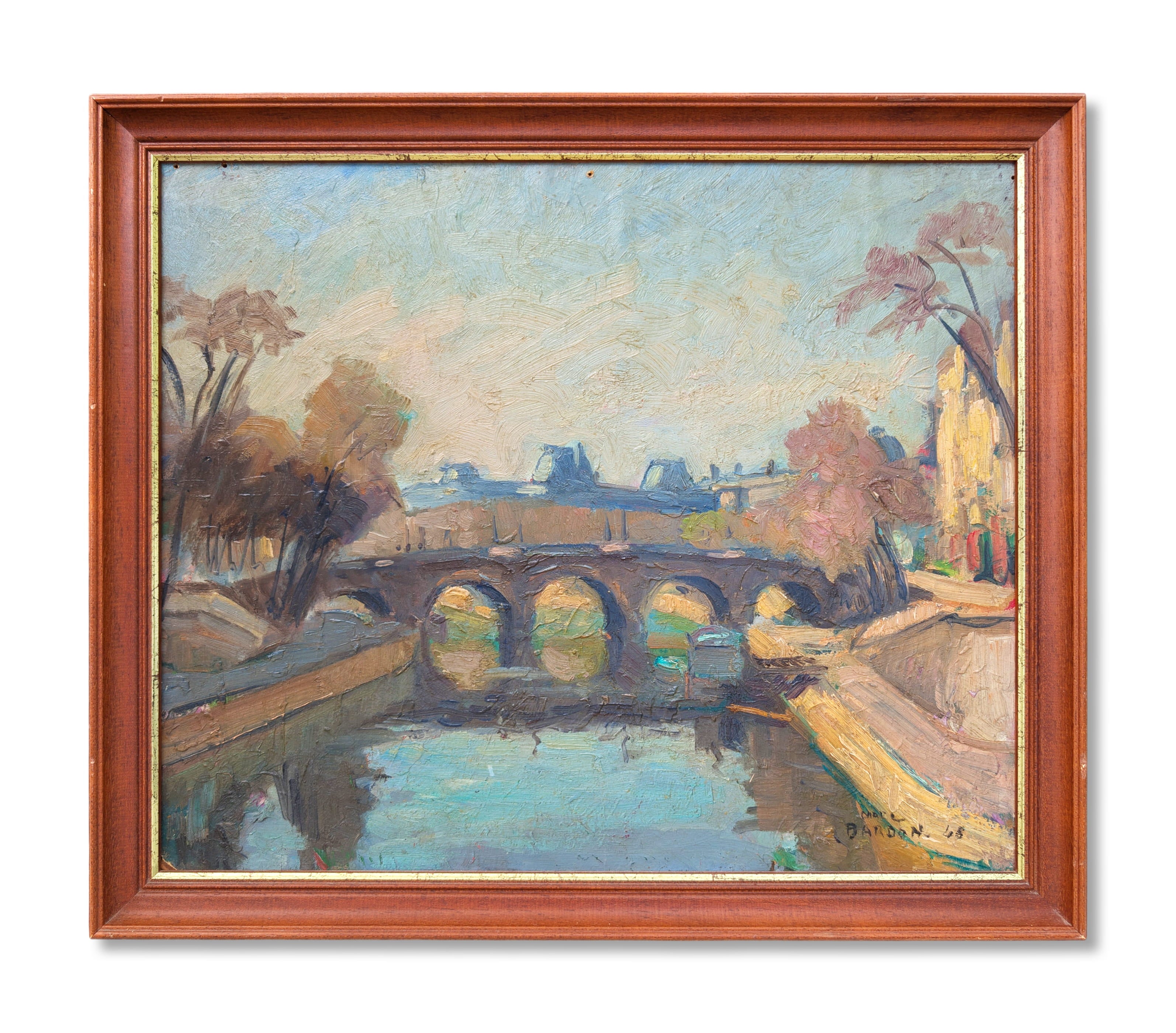 Vintage Oil Painting French 1940s Seine Paris