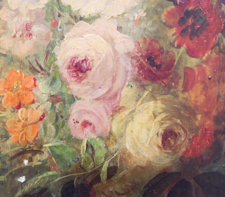 19th Century Oil Canvas Flowers still life for sale