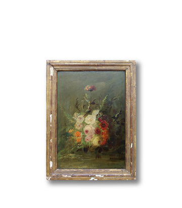 19th Century Oil Canvas Flowers still life for sale