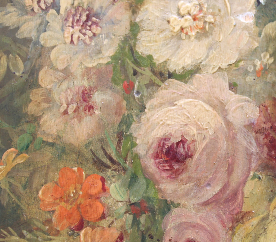 19th Century Oil Canvas Flowers still life for sale