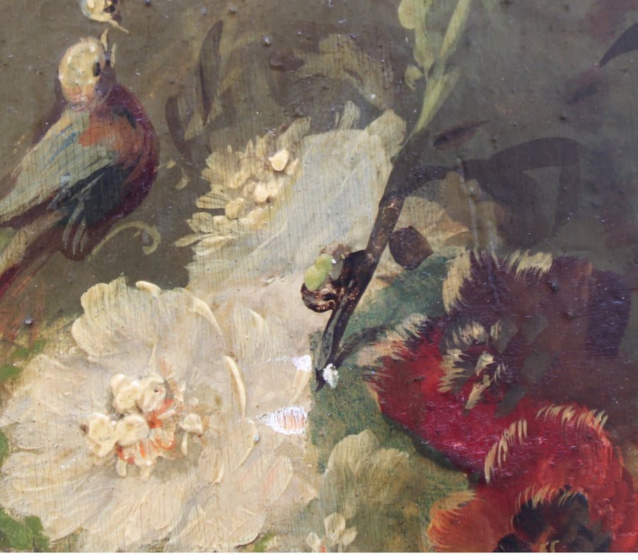 19th Century Oil Canvas Flowers still life for sale