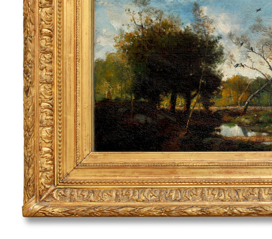 antique Barbizon French oil painting for sale