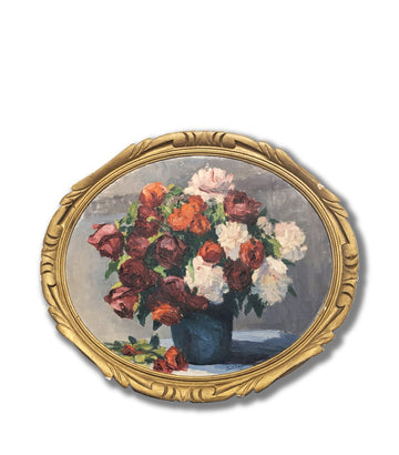 antique french bouquet still life oval frame 