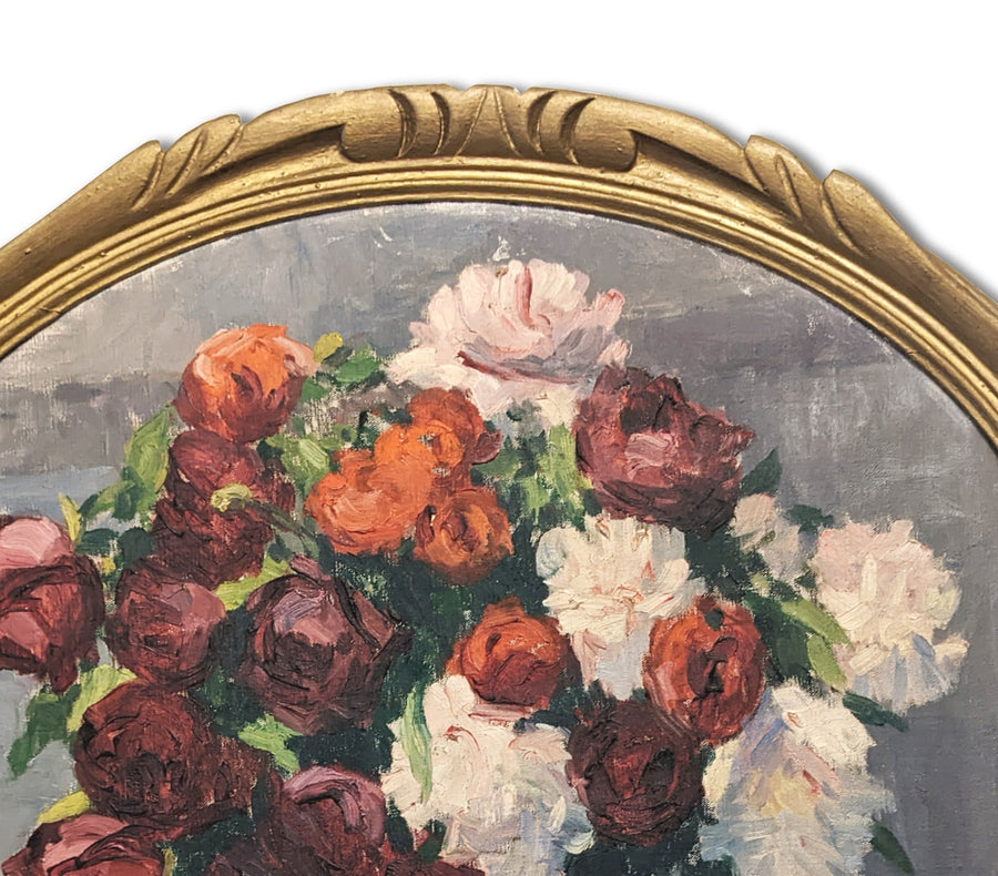 antique french bouquet still life oval frame 