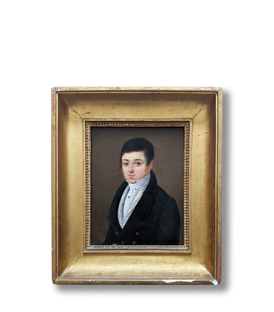 antique french oil painting portrait boy 1800's