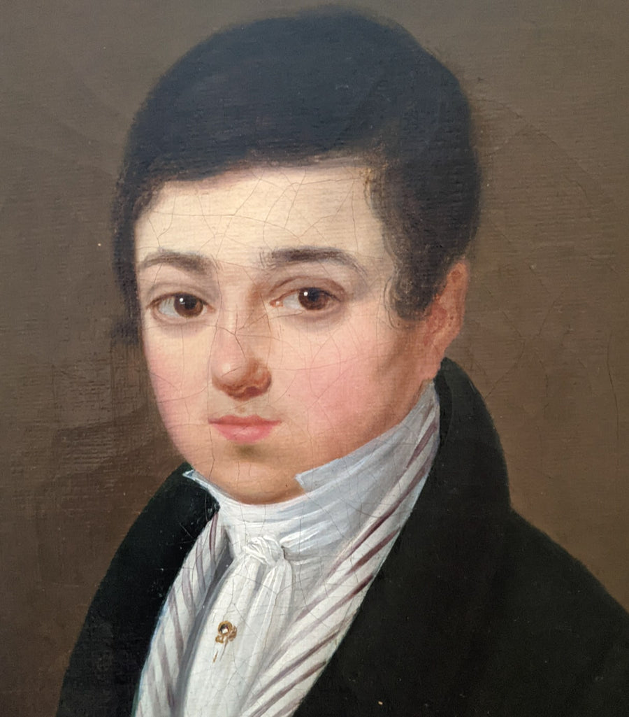 antique french oil painting portrait boy 1800's