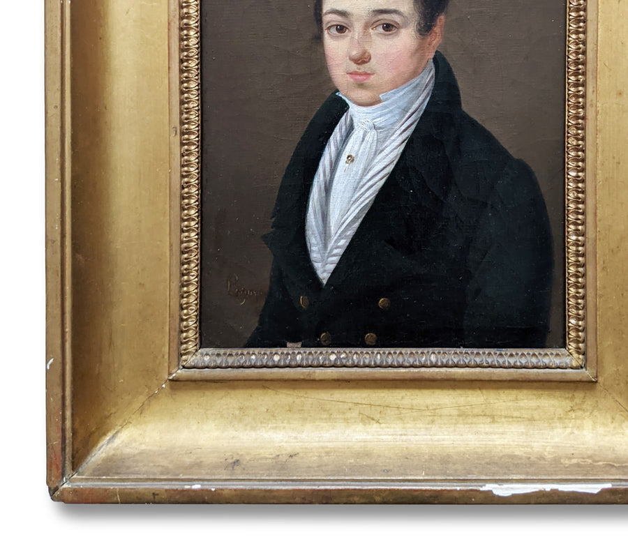 antique french oil painting portrait boy 1800's
