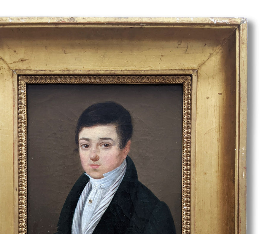 antique french oil painting portrait boy 1800's