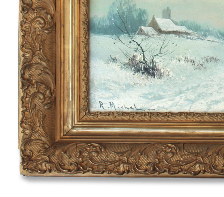 Antique Large Scale Oil Painting of Winter Season for sale 