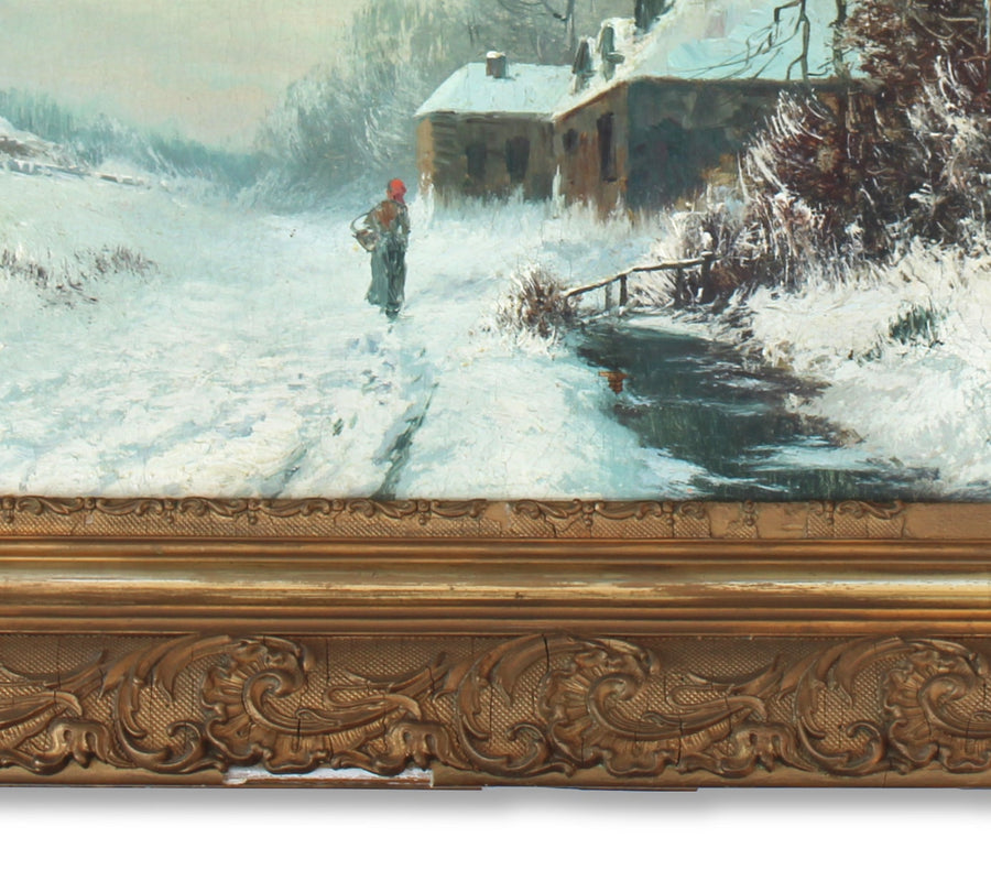 Antique Large Scale Oil Painting of Winter Season for sale 