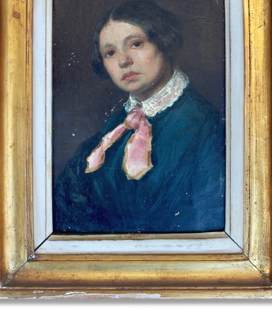 antique French 19th century portrait young woman