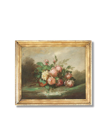 antique french oil painting roses