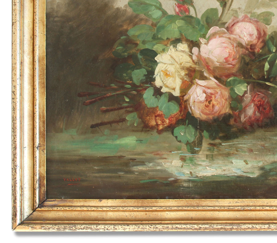 antique french oil painting roses