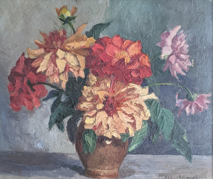 Large Scale oil painting antique still life French signed painting