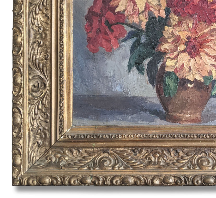Large Scale oil painting antique still life French signed painting