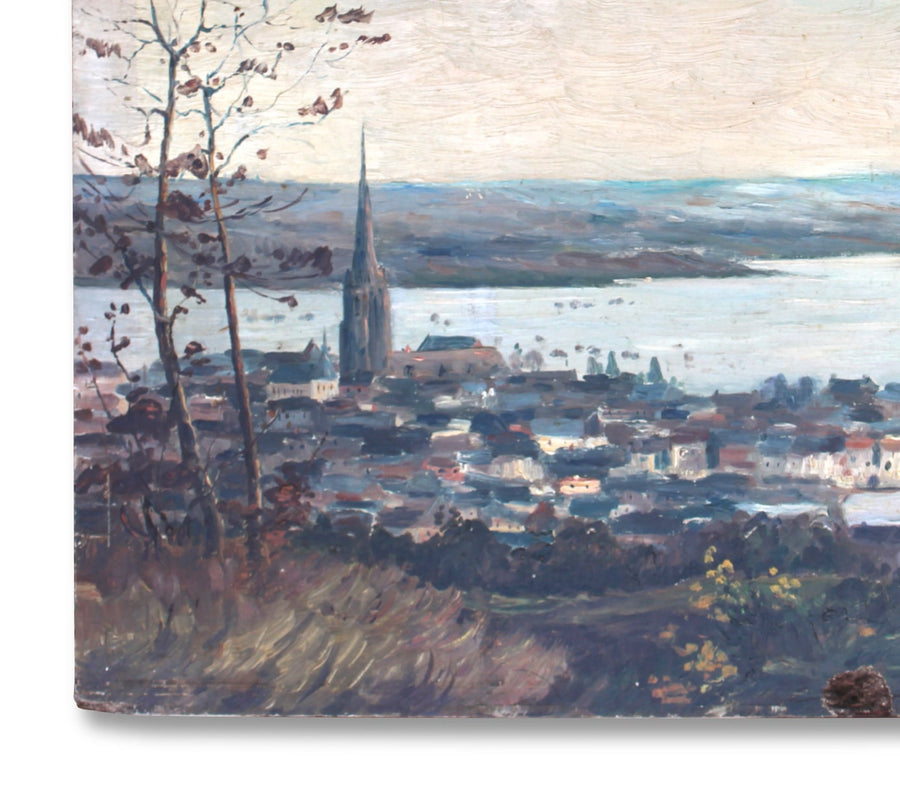 Antique Art of Landscape of Coastal Town for sale