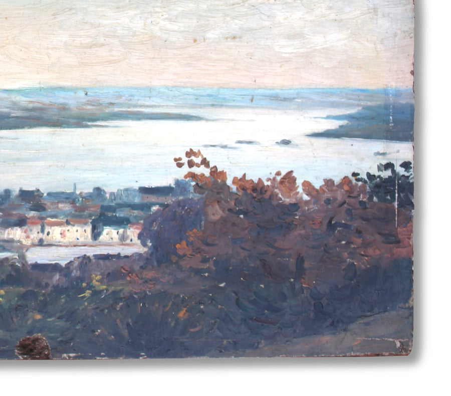 Antique Art of Landscape of Coastal Town for sale