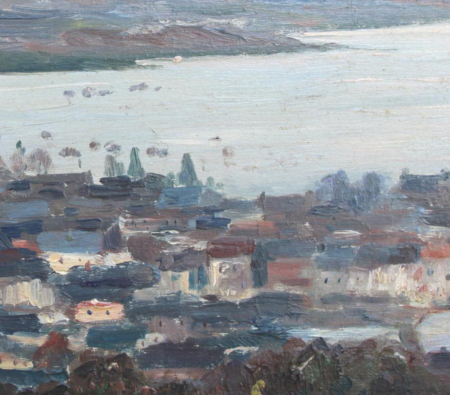 Antique Art of Landscape of Coastal Town for sale