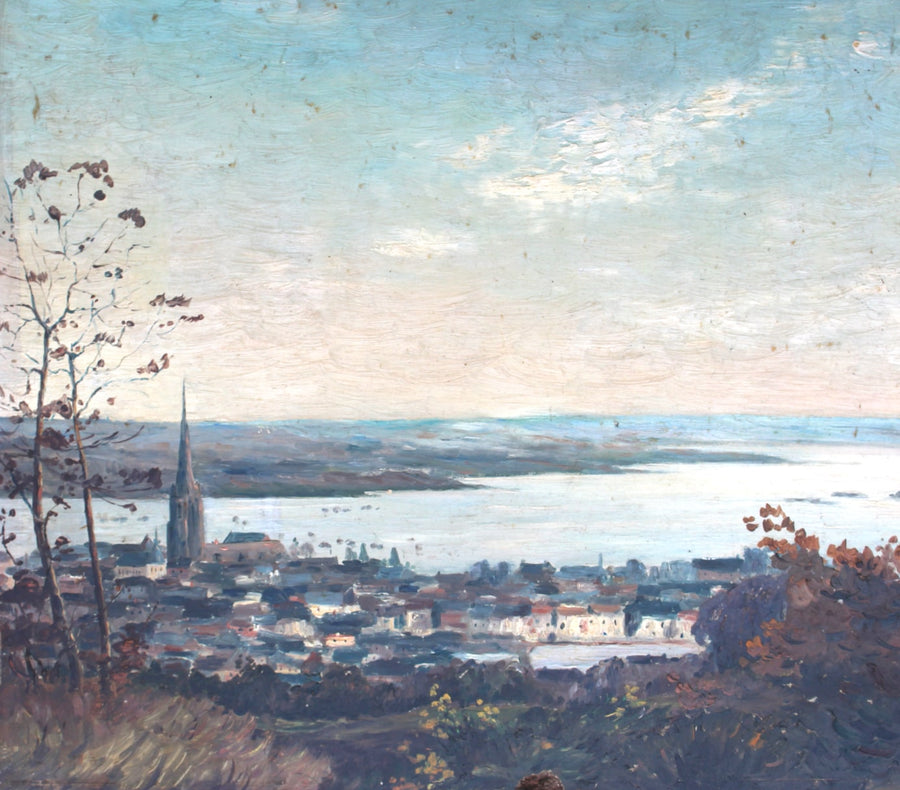 Antique Art of Landscape of Coastal Town for sale