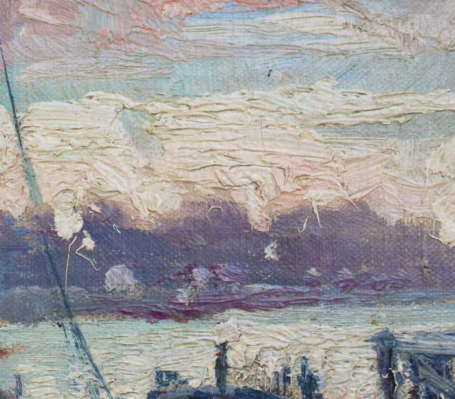 French Antique Oil on Wood Painting of Brussels Canal for sale