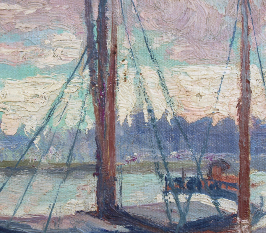French Antique Oil on Wood Painting of Brussels Canal for sale