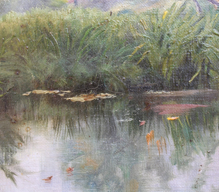 19th-century Oil on Canvas Painting of Pond for sale
