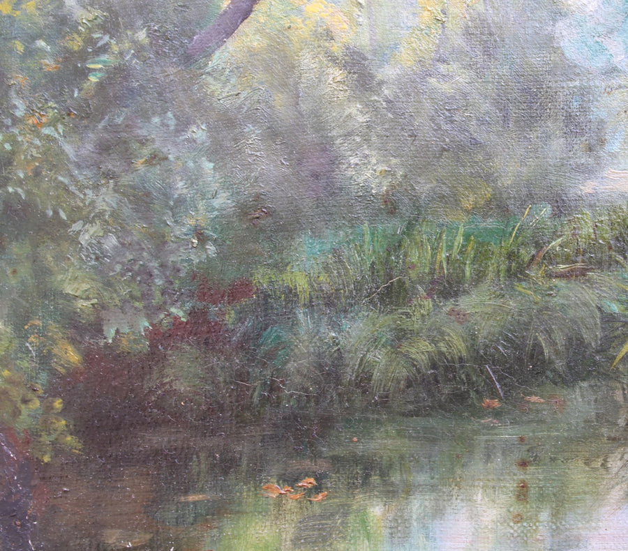 19th-century Oil on Canvas Painting of Pond for sale