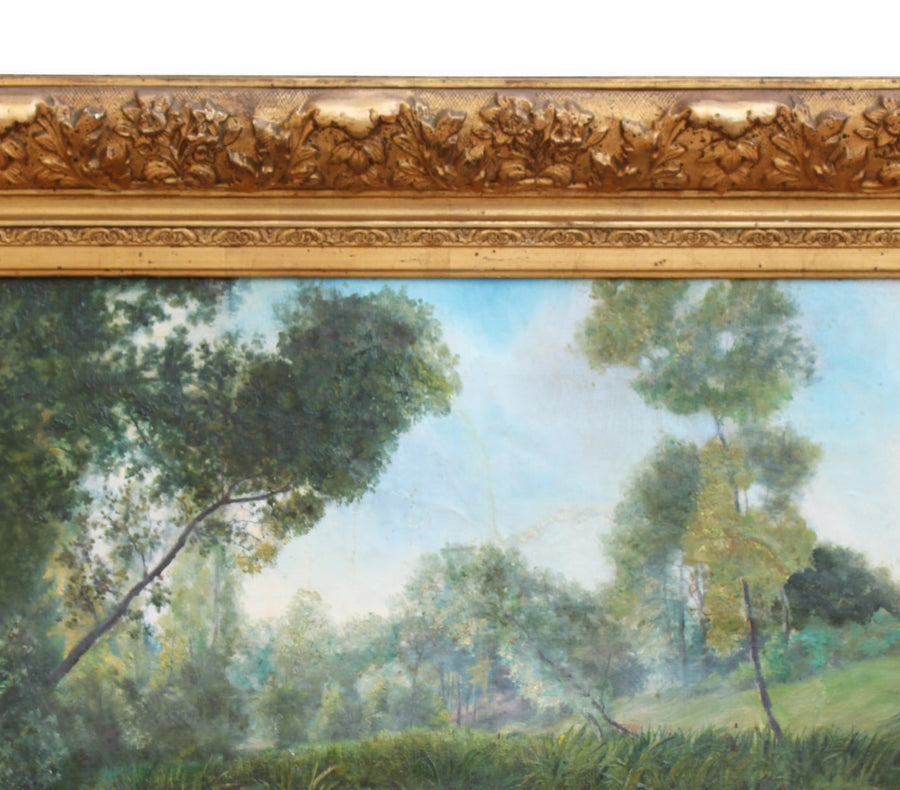 19th-century Oil on Canvas Painting of Pond for sale