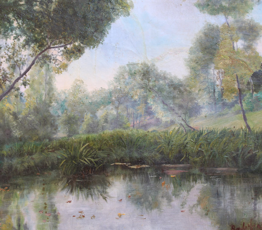 19th-century Oil on Canvas Painting of Pond for sale