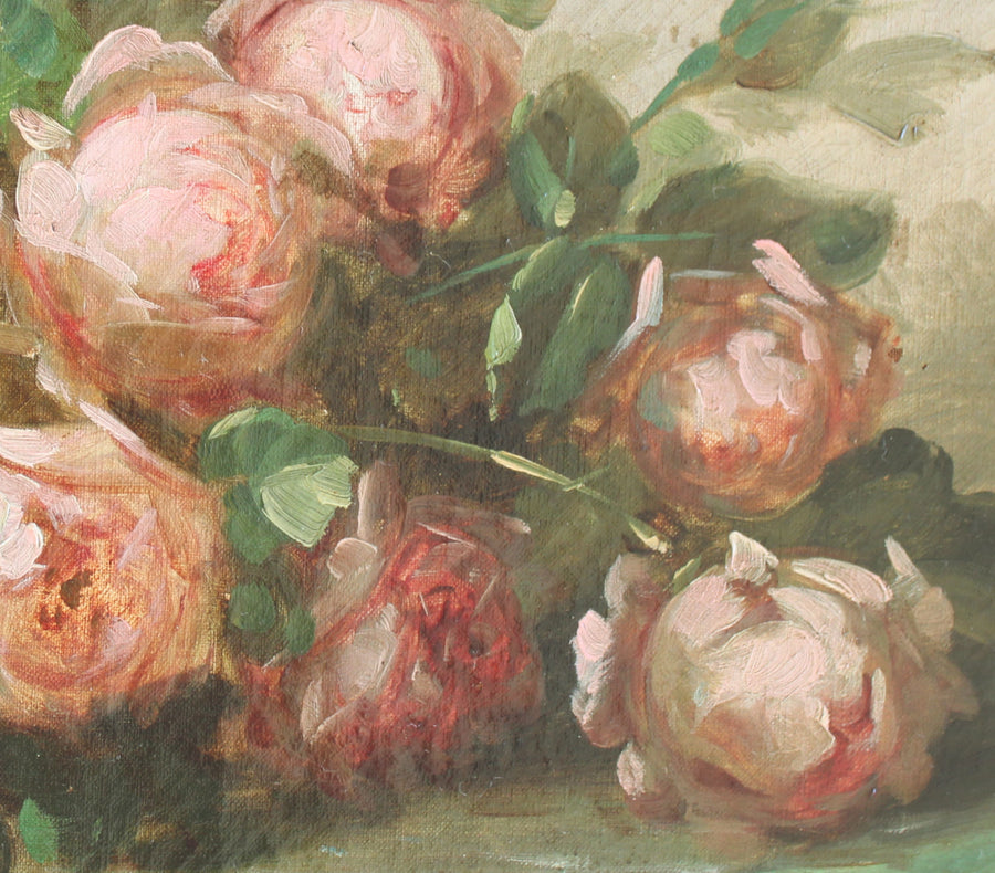 antique french oil painting roses