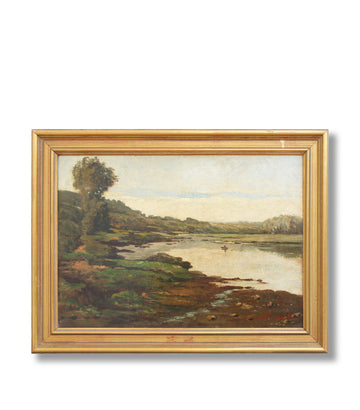 antique French landscape oil painting original 