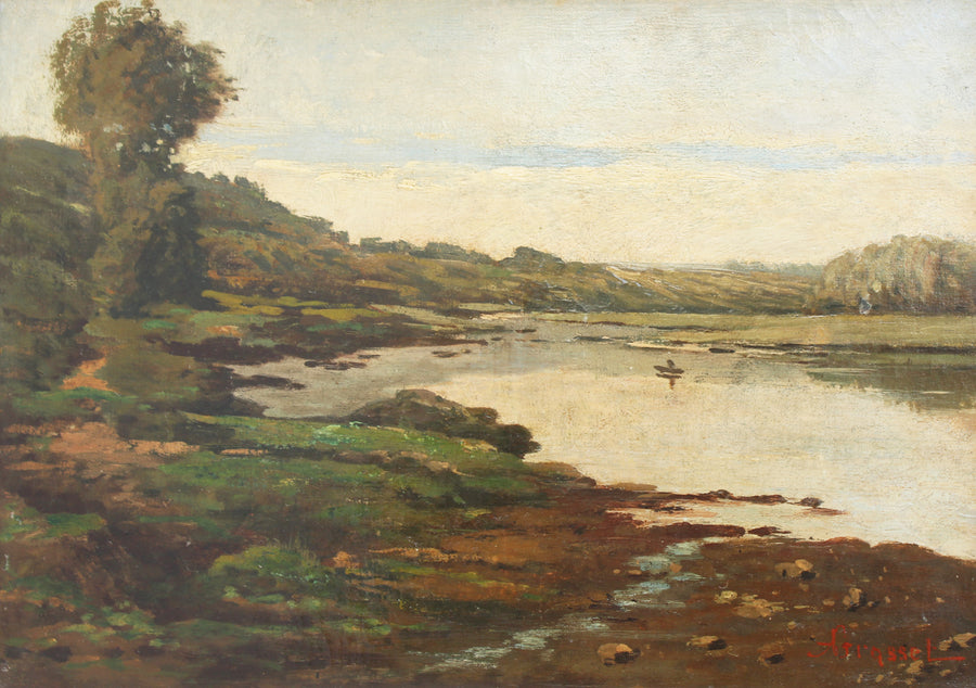antique French landscape oil painting original 