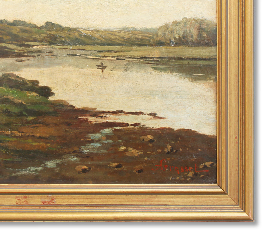 antique French landscape oil painting original 
