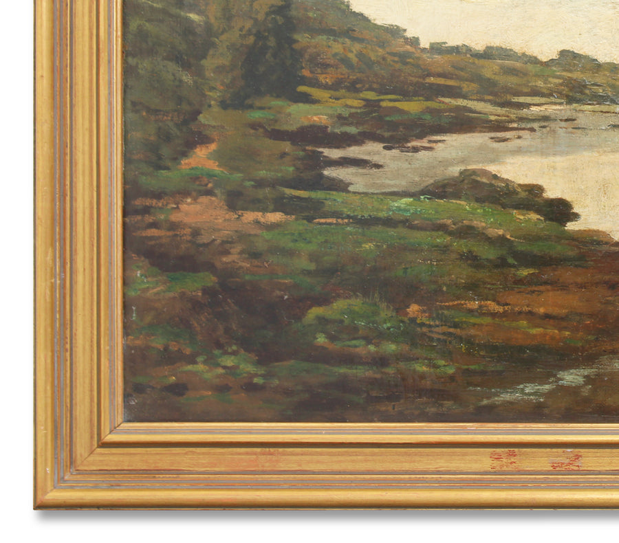 antique French landscape oil painting original 