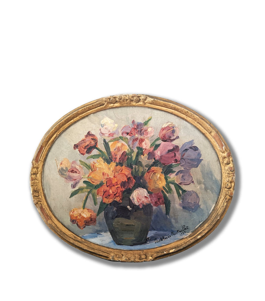 antique french still life paintings oval frame for sale