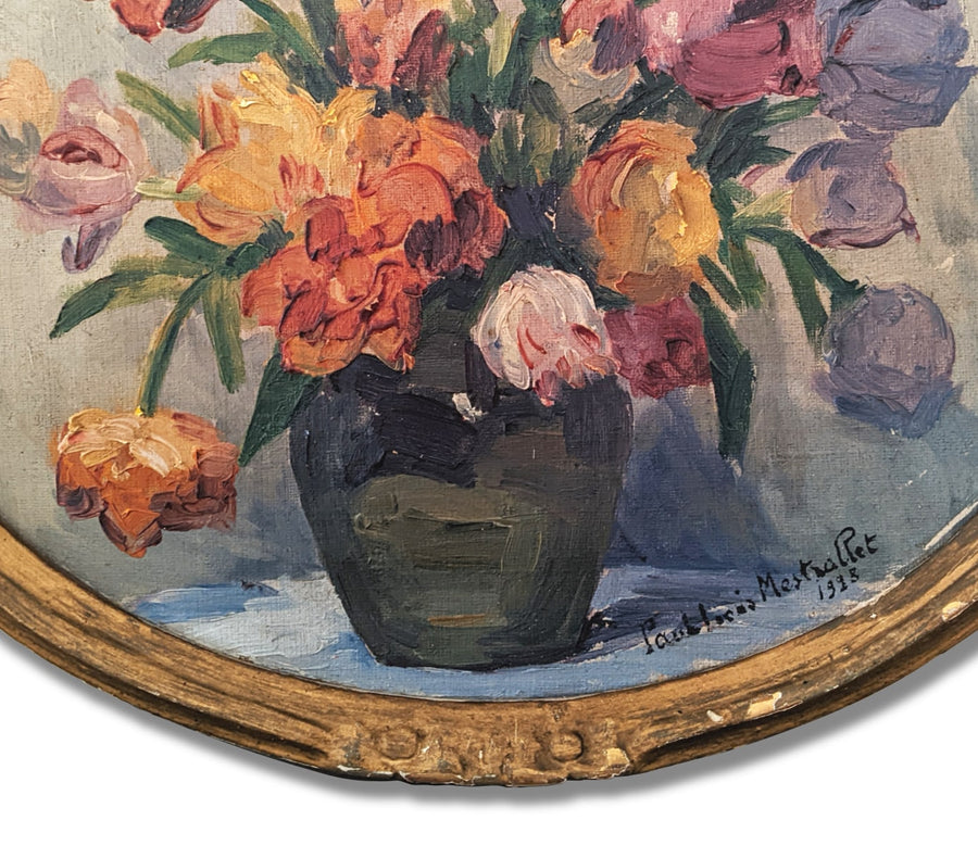 antique french still life paintings oval frame for sale