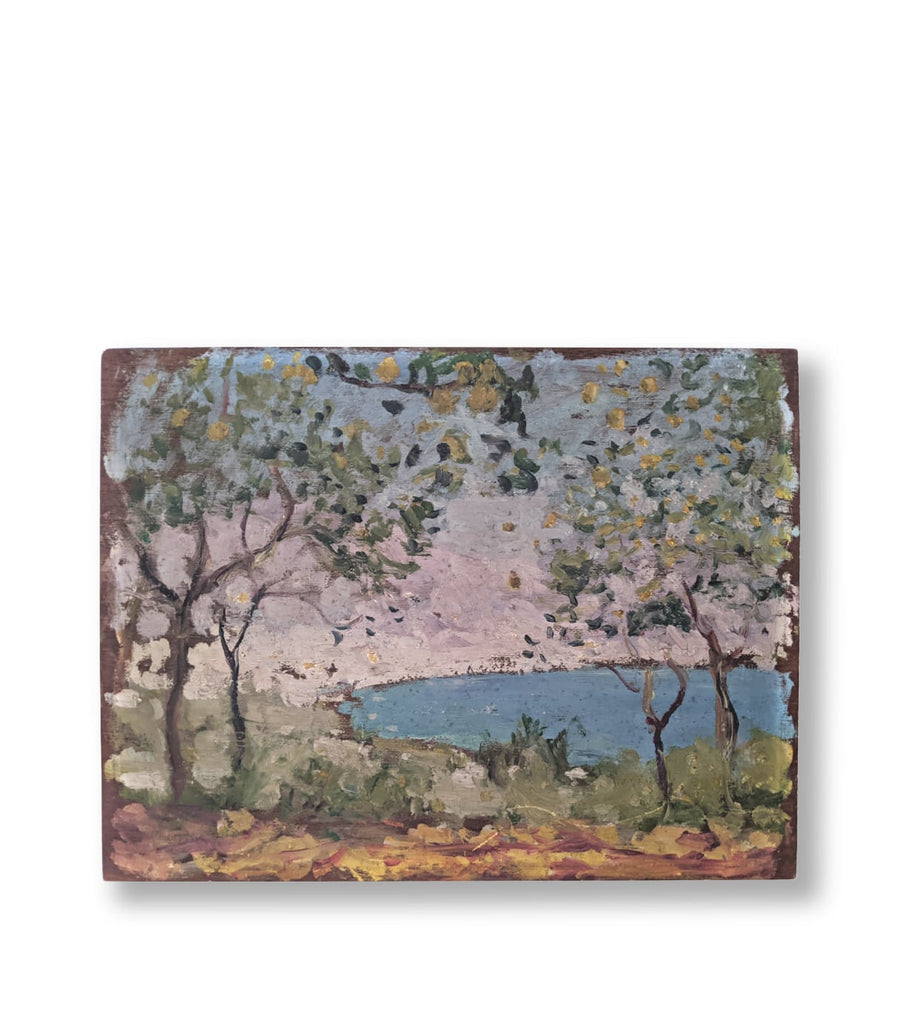 antique impressionist painting on wood for sale