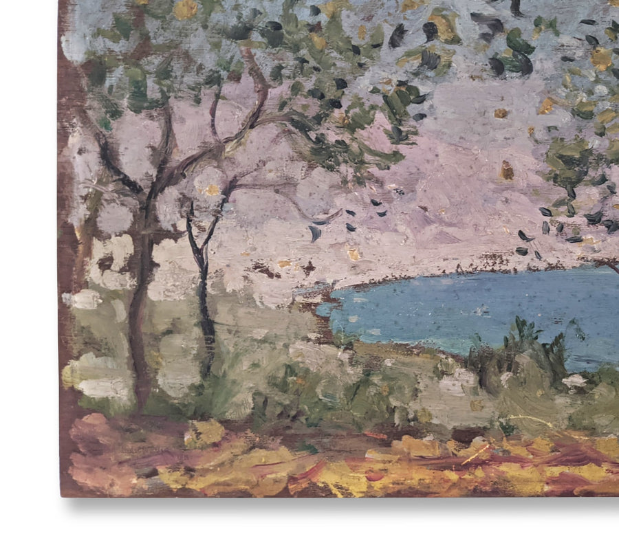 antique impressionist painting on wood for sale