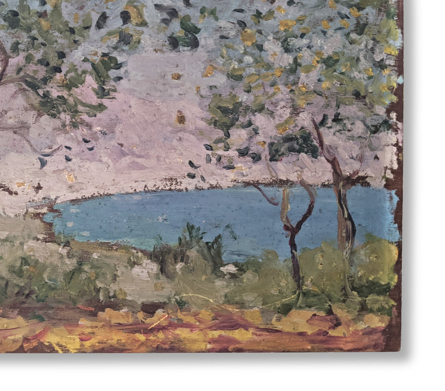 antique impressionist painting on wood for sale