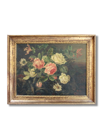 antique early 1800s still life painting signed for sale