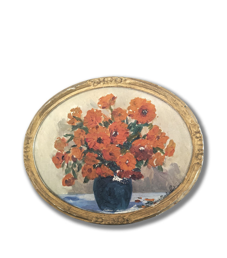 antique french oval still life flower painting for sale 