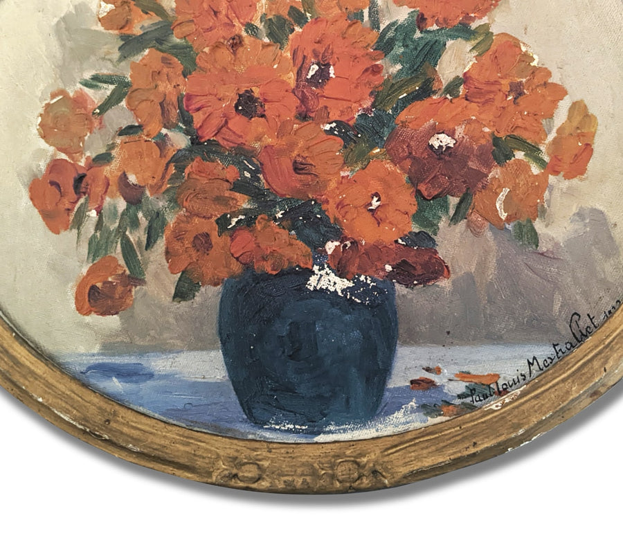antique french oval still life flower painting for sale 