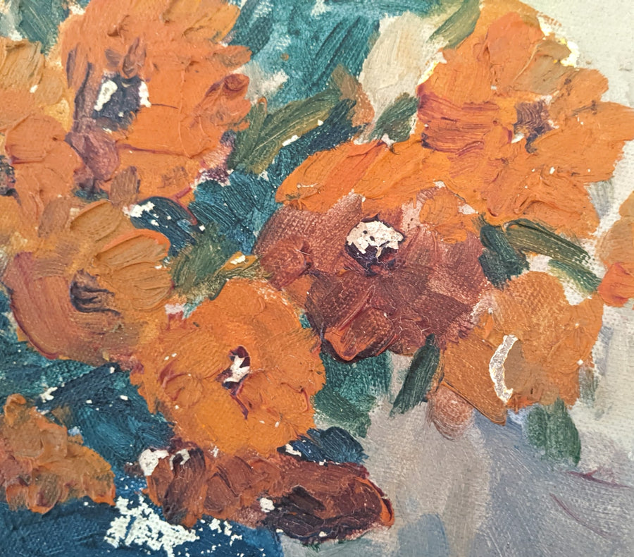 antique french oval still life flower painting for sale 
