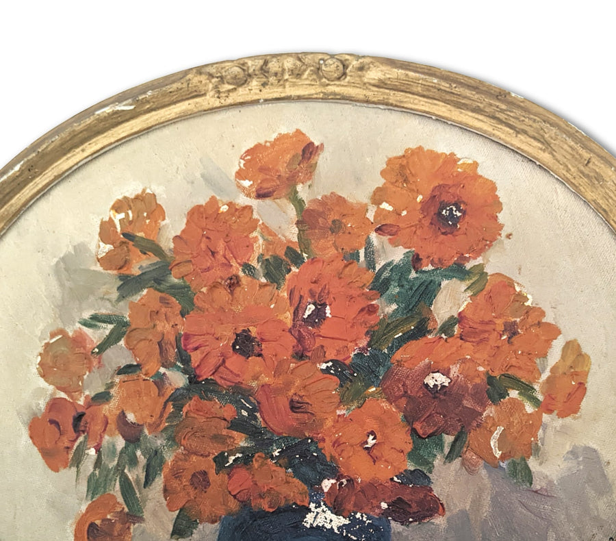 antique french oval still life flower painting for sale 