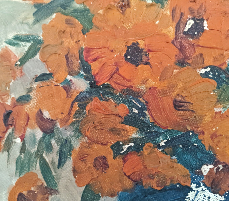 antique french oval still life flower painting for sale 