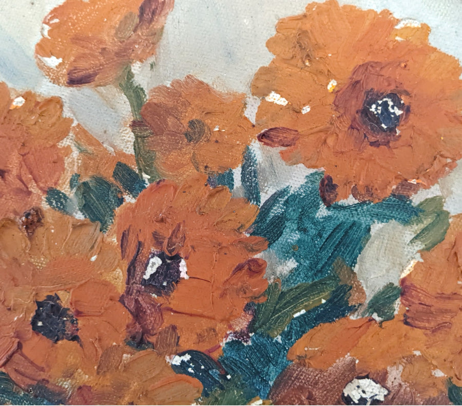 antique french oval still life flower painting for sale 