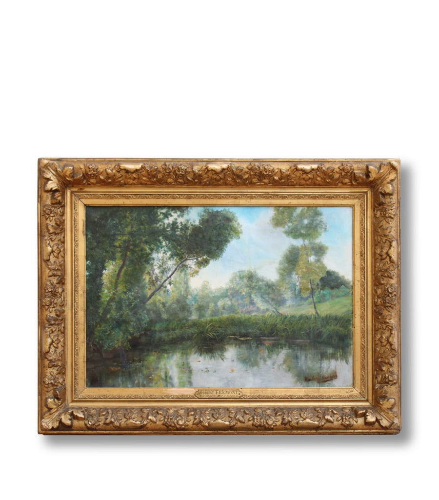 19th-century Oil on Canvas Painting of Pond for sale