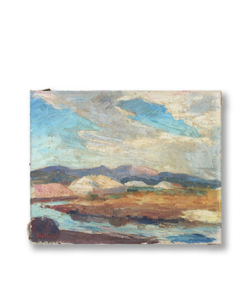 French Antique Oil Painting of Landscape with layered brushstrokes for sale