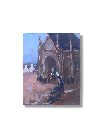 French antique small oil painting on wood