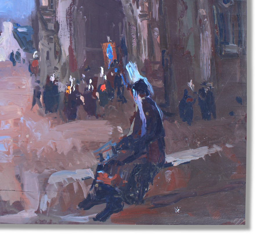 French antique small oil painting on wood